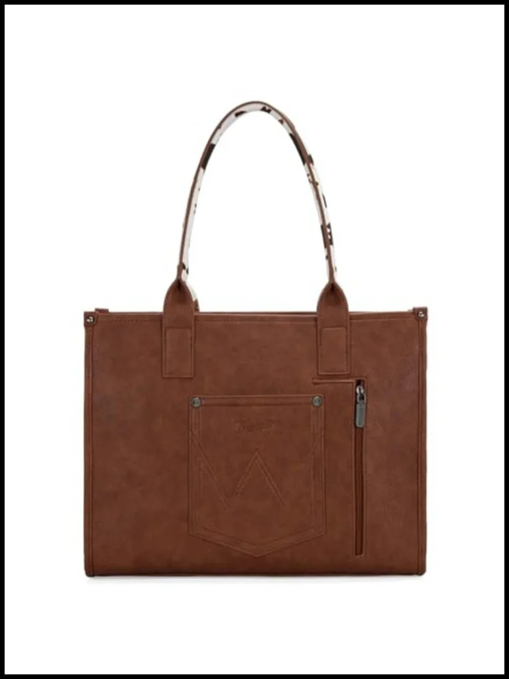 Large Cow Print Tote Bag with Whipstitch Detail Faux Leather Satchel Purse